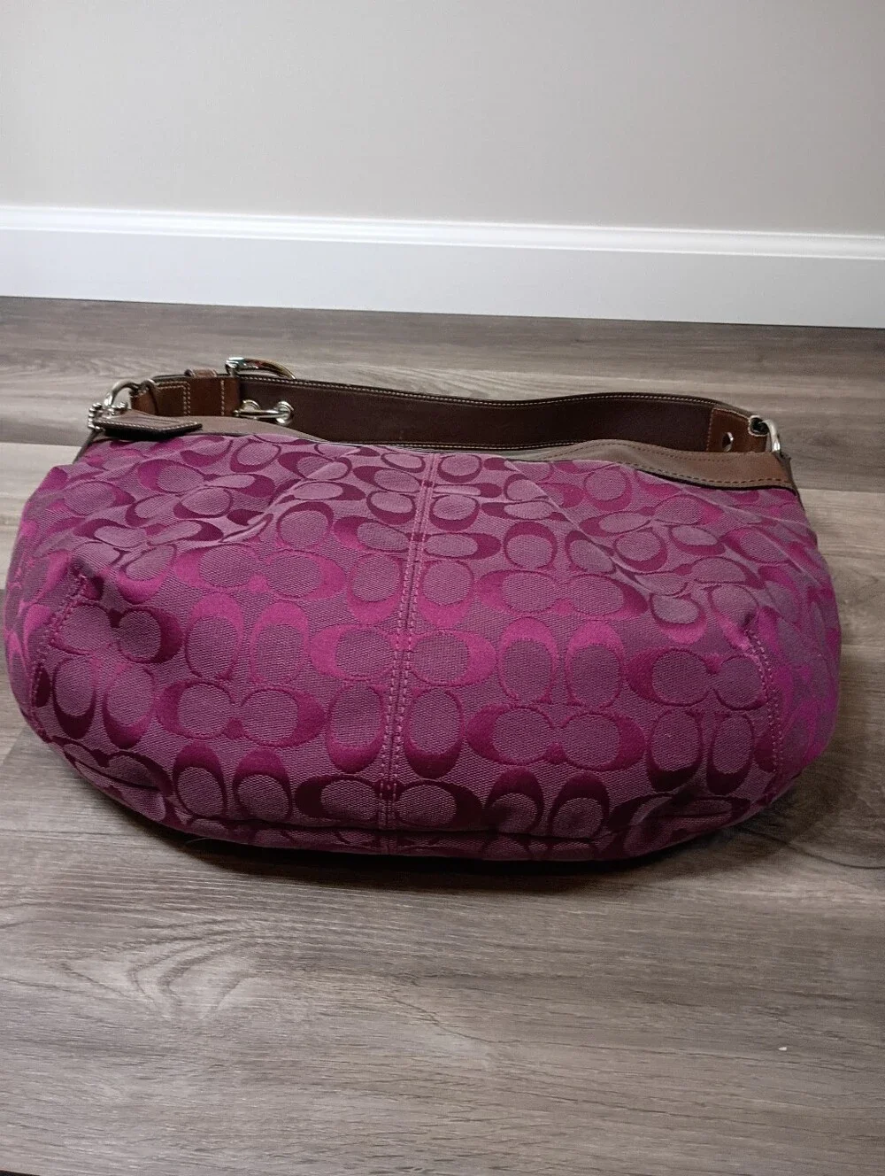 Coach Vintage Y2K Raspberry Signature Monogram Pleated Soho Hobo Shoulder Bag